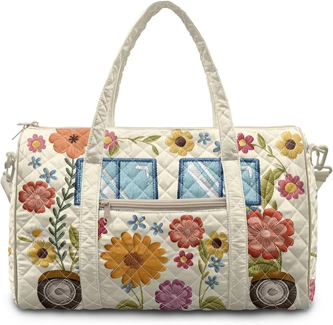 COEQINE Quilted Luggage Bag for Women Travel Quilted Tote Bag Large Floral Hipper Car Camper Print Weekender Overnight Bag Quilted Carry On Tote Handbags
