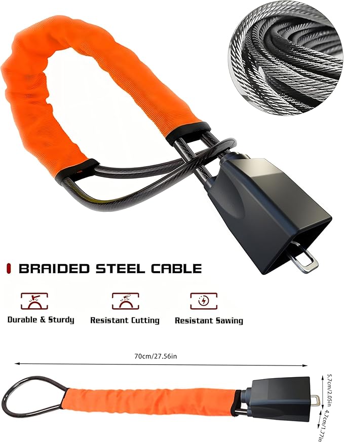 Car Steering Wheel Lock,Theft Prevention Device Seat Belt Lock Quick Install,3 Keys Included (Orange)