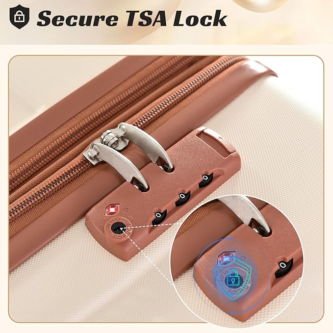 28 Inch Large Checked Luggage Hardside Suitcase with Spinner Wheels, Lightweight Expandable Hard Shell ABS Suitcases with TSA Lock, Large Travel Luggage for Women, Men, White Brown