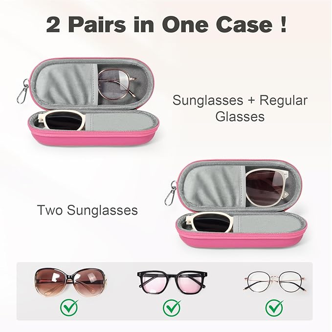 Double Eyeglasses Case, Dual Glasses Sunglasses Organizer with Zipper Closure, Eyewear Storage Box for Men Women Travel