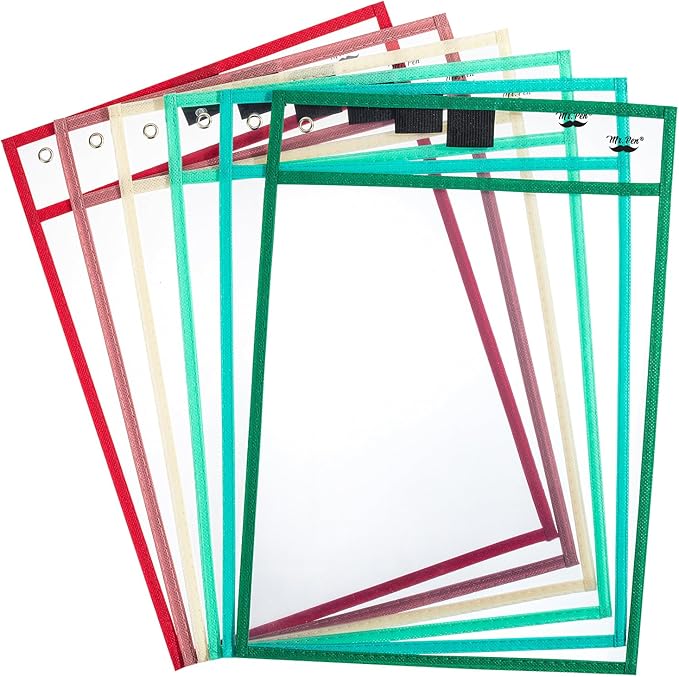 Mr. Pen- Dry Erase Pocket Sleeves, 10"x14", 6 pcs, Colorful Plastic Sleeves for Paper 8.5x11