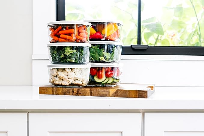 DURA LIVING 12-Piece Glass Food Storage Containers Set (6 Containers + 6 BPA-Free Lids) | 2-Cup, Leakproof | Microwave, Freezer, Oven & Dishwasher Safe | Ideal for Meal Prep & Pantry Organization