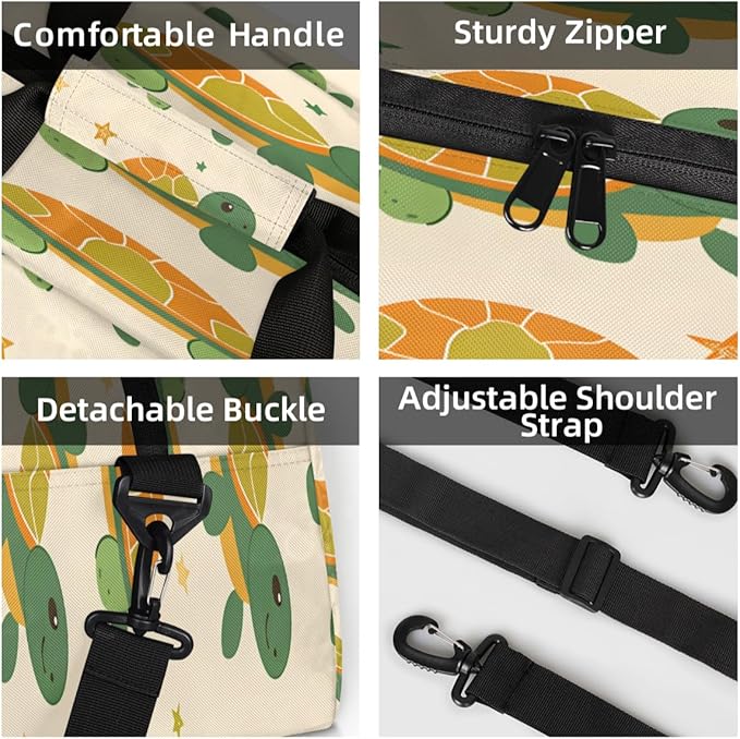 Turtle Mini Gym Bag 18 inch for Women Men Waterproof Custom Cute Travel Duffel Bag Carry On Overnight Tote Nurse Bag for Work Fitness Hiking