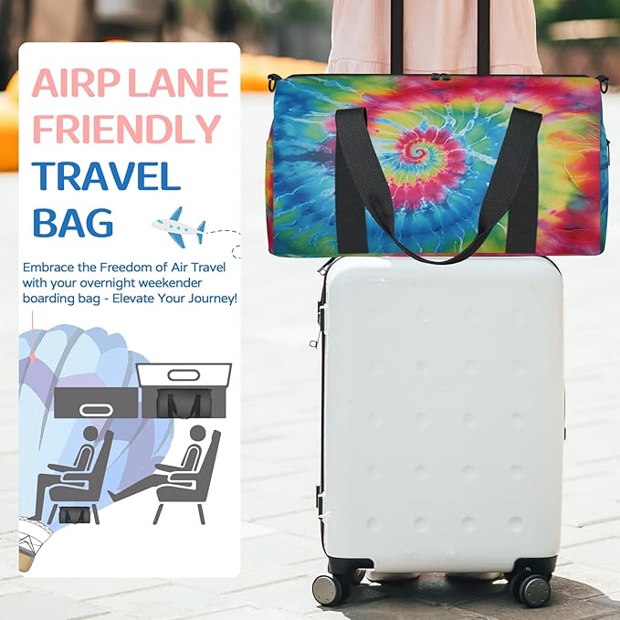 Tie Dye Farmhouse Gym Bag for Women 17 inch Waterproof Carry On Overnight Weekender Bag Sports Duffel Tote Bags for Travel Workout