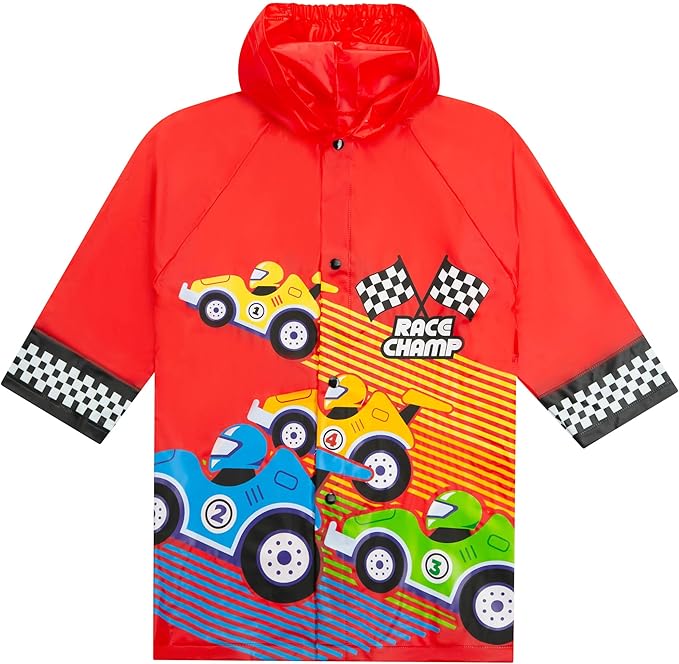 Puddle Play Kids Waterproof Hooded Rain Slicker – Lightweight Outwear Jacket in Fun Designs, Sizes 2-9 Years