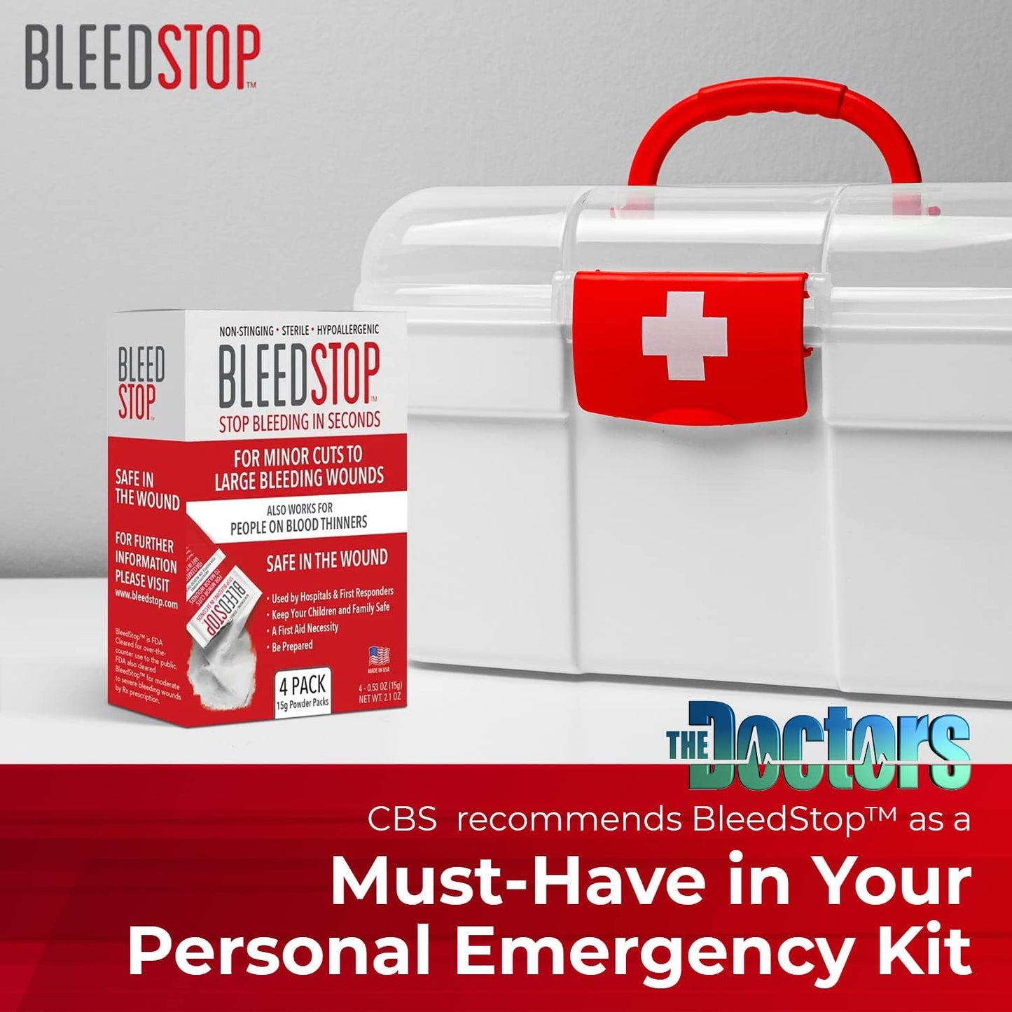 BleedStop First Aid Powder for Blood Clotting, Trauma Kit, Blood Thinner Patients, Camping Safety, and Survival Equipment for Moderate to Severe Bleeding Wounds or Nosebleeds 150 Gram