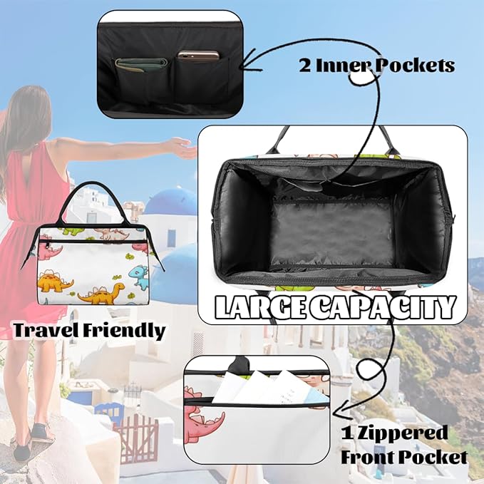 Dino Overnight Weekender Bag for Women Men Travel Duffel Bags Waterproof Luggage Carry on Sports Yoga Gym Bag