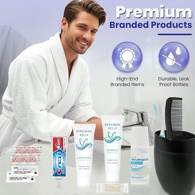 Trektote Travel Toiletry Kit For Men And Women – 13 Piece Set of Travel Size Toiletries, TSA Compliant, Travel Essentials, Includes Shampoo And Conditioner, Body Wash, Oral Care, Toiletry Bag & More