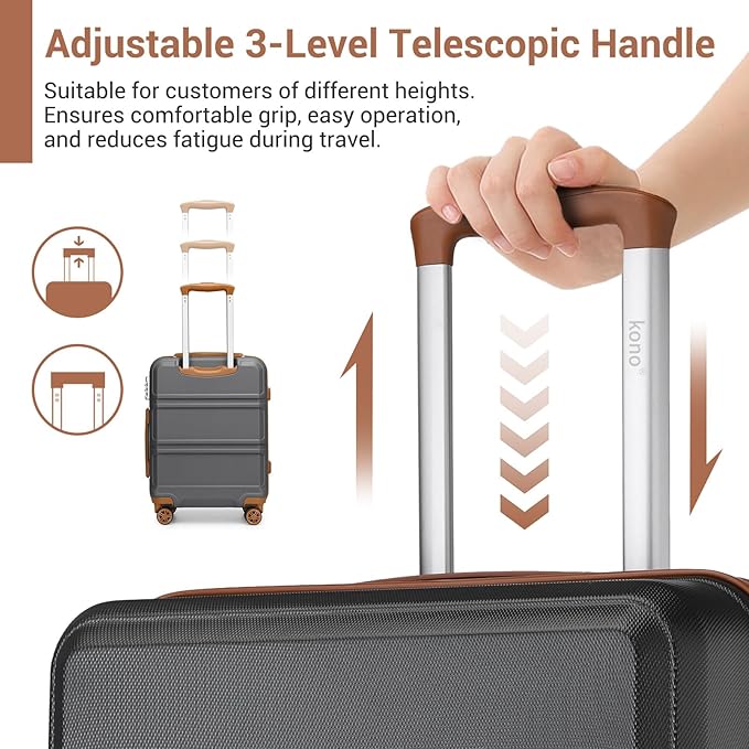 Kono 3 Piece Luggage Sets Expandable with Spinner Wheels TSA Lock Lightweight PC+ABS Hardside Travel Rolling Suitcases 20in 24in 28in Carry on Apricot Grey