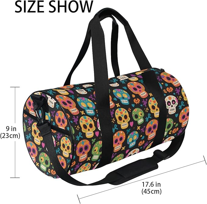 MNSRUU Sports Duffel Bags, Skull Black Athletic Gym Bag Overnight Workout Travel Tote Luggage for Men Women Yoga