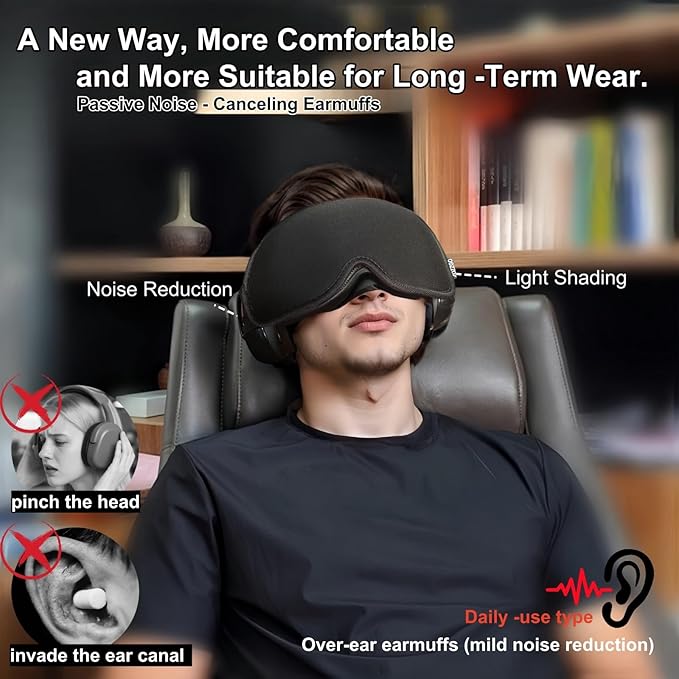 Noise Reduction Ear Muffs Eye Mask for Sleeping Set, Noise Cancelling Earmuffs 3D Light Blocking Sleep Mask Set