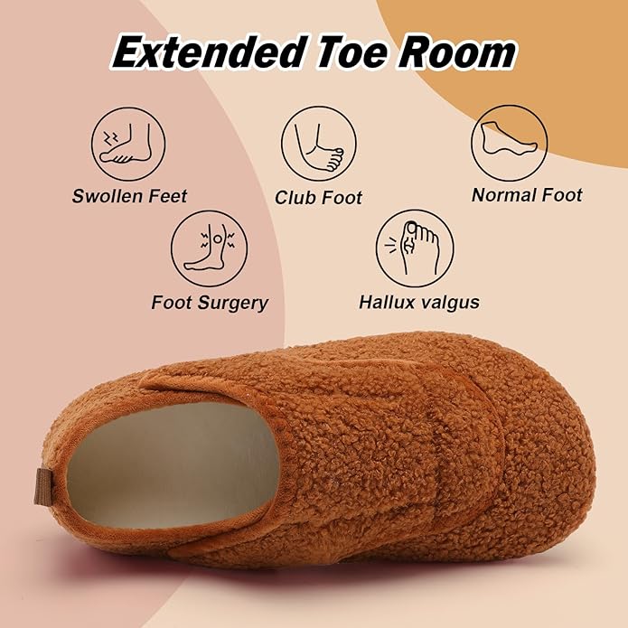 BARERUN Slippers for Women Men Wide House Diabetic Shoes for Women Men Warm Arthritis Edema Swollen Neuropathy Socks Slip on Adjustable Fuzzy Comfy Soft Womens Mens Bedroom Sliipers