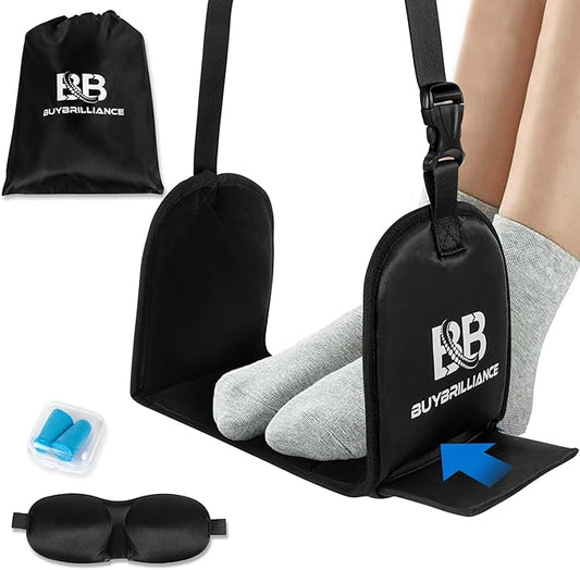 Foot Hammock for Plane Travel – Adjustable Airplane Leg Rest with Memory Foam Footrest, Eye Mask & Earplugs, Inflight Relief for Swollen Feet & Back Discomfort, Portable Travel Foot Rest