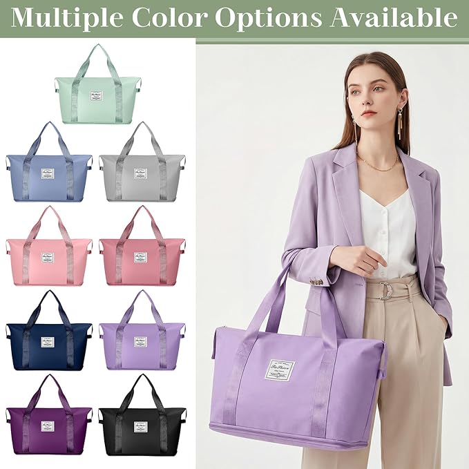9 Pack Expandable Travel Bags Bulk, Foldable Duffel Bag for Travel Waterproof Shoulder Weekender Overnight Totes with Wet Pocket Sports Gym Totes Airport Carry on Luggage for Women Men