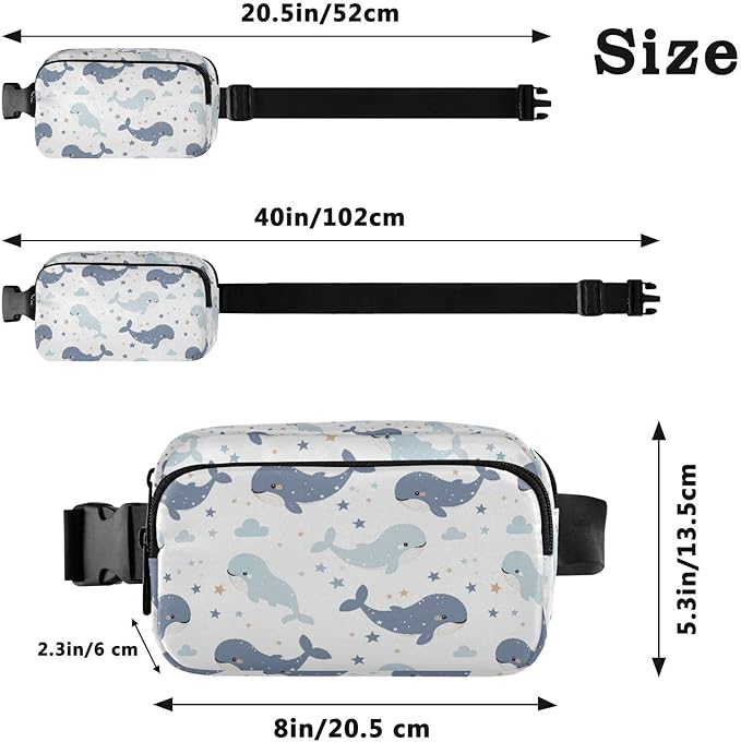 Kawaii Baby Whales Fanny Pack for Women Men Water Resistant Fashion Waist Packs with Adjustable Strap Belt Bag for Travel Workout Jogging Hiking 21219029