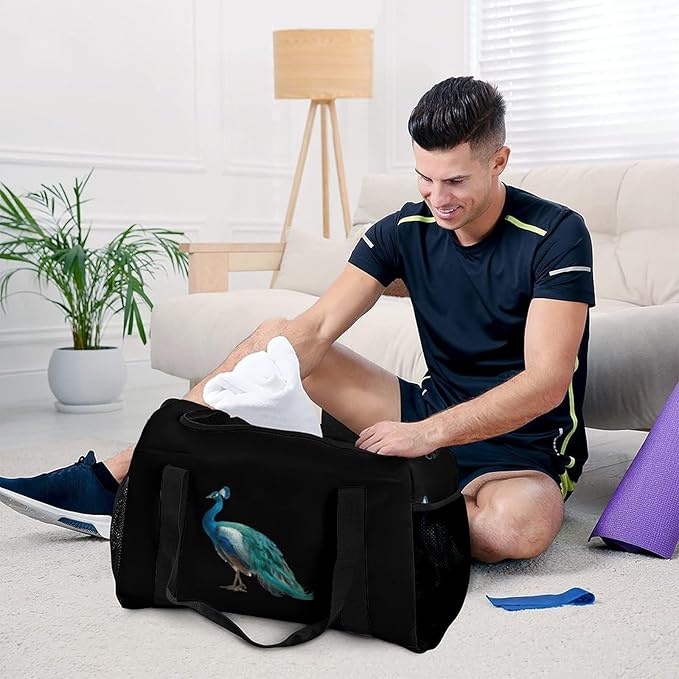 Peacock Bird Duffle Bag Gym Bag for Workout Travel Tote with Detachable Straps