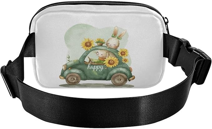 Bunny Driving A Car with Sunflowers Fanny Pack for Women Men Water Resistant Fashion Waist Packs with Adjustable Strap Belt Bag for Travel Workout Jogging Hiking 21218885