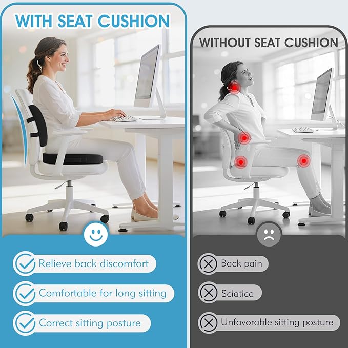 Seat Cushion, Lumbar Support Pillow with Adjustable Strap-Chair Cushions for Sciatica Pain Relief-with Washable Cover for Car, Travel and Wheelchair, Black, X-Large