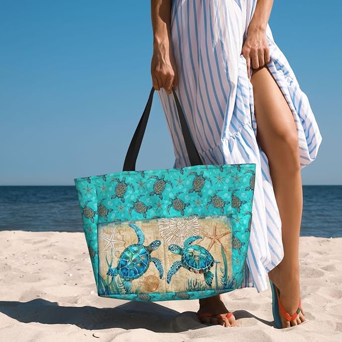 Beach Bag Tote Bags Waterproof Sandproof for Women Large Beach Tote Bag Foldable with Pockets for Weekend Vacation