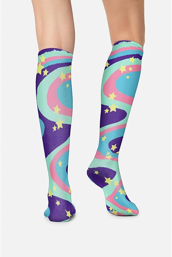 Cherokee Women's 10-15mmHg Compression Socks – Fun Print Knee Highs with Light Support, Soft Feel - PRINTSUPPORT