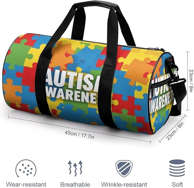 Lightweight Travel Sports Carry On Bag Autism Awareness Colorful Puzzles Basketball Football Weekender Bag Sport Gym Fitness Tote