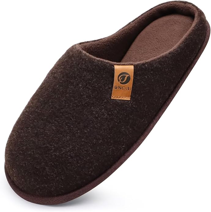 ONCAI Men's House Slippers Memory Foam Slip-On Warm Cozy Scuff Home Bedroom Shoes with Indoor/Outdoor Rubber Soles US Size 7-15