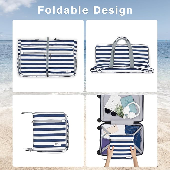 G4Free Large Beach Bag, Foldable Tote with Zipper, Waterproof Sandproof Pool Bag