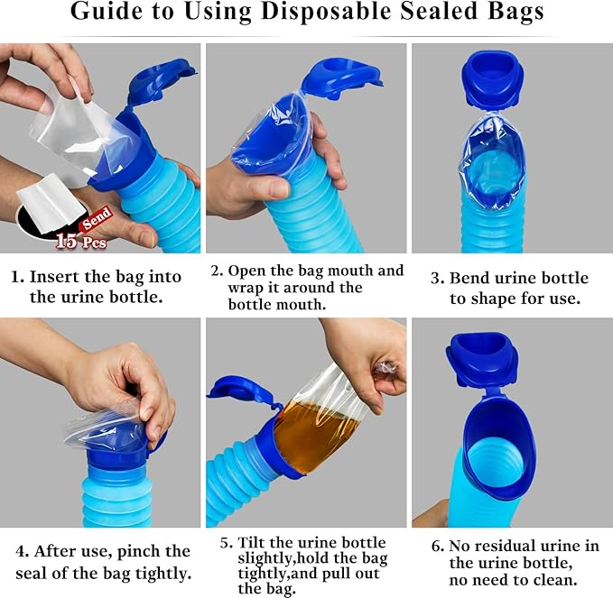 Pee Bottles for Men,Collapsible Urine Bottle with Disposable Replacement Bags,Car Pee Bottle for Men and Women,750ml,Leakproof, Emergency Urinal for Road Trips,Traffic Jams and Camping