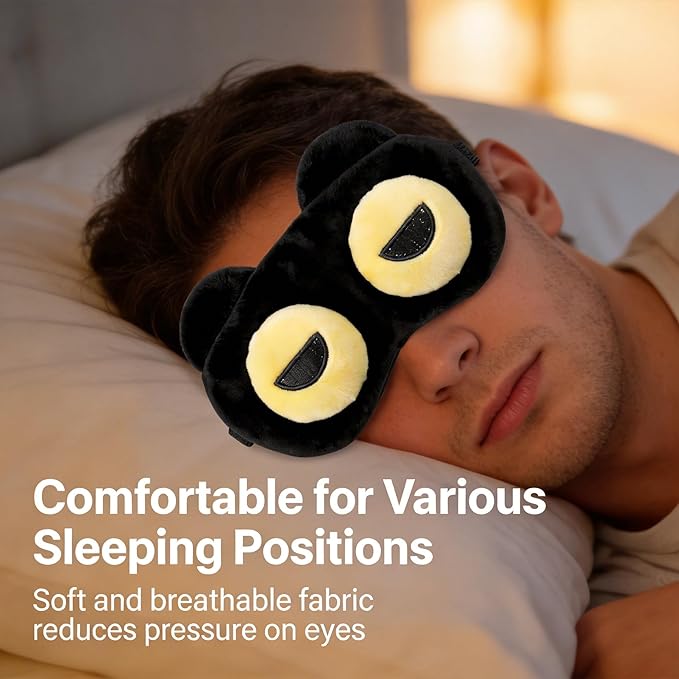 2PCS Cat Eye Sleep Mask for Sleeping, Soft Light Weight Eye Cover with Adjustable Strap,Funny Sleep Mask for Kids Women Men Travel Nap Blindfold Game（Half Closed Eyes+Round Eyes）