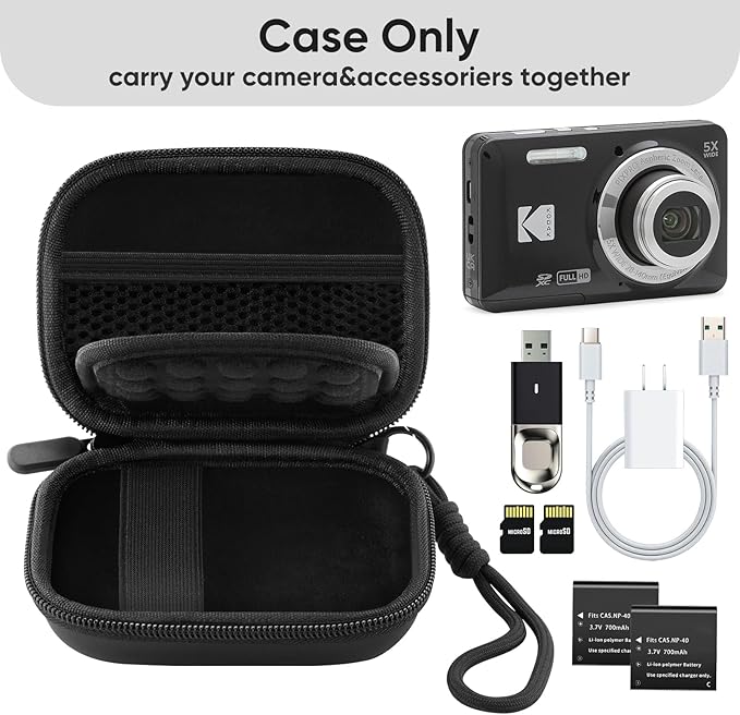 Camera Case for Digital Camera CAMKORY DC403 FHD 1080P/ KODAK PIXPRO FZ55/ FZ45, Small Travel Compact Camera Holder with Mesh Pocket for Accessories SD Card (Black)
