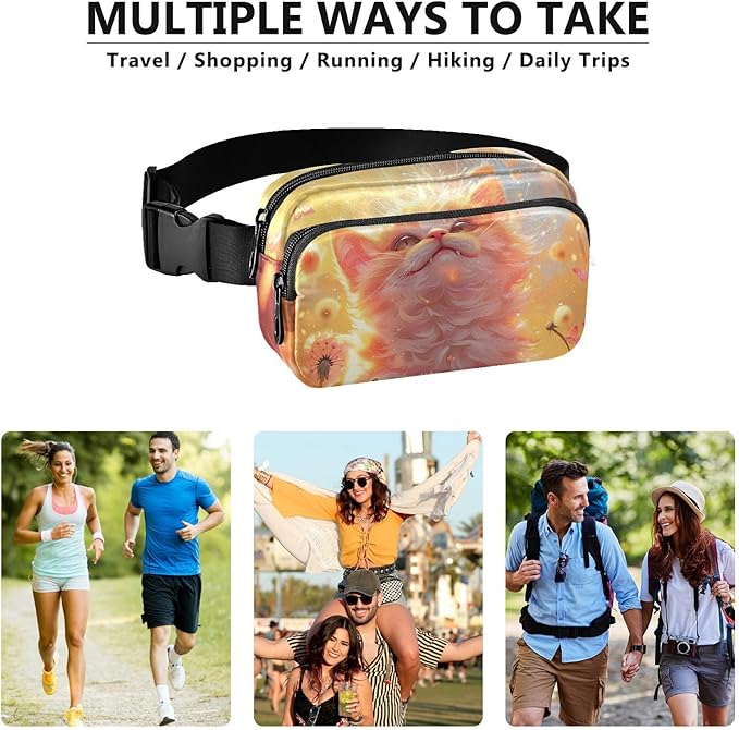 Cat in Flower Field Fanny Pack for Women Men Water Resistant Fashion Waist Packs with Adjustable Strap Belt Bag for Travel Workout Jogging Hiking 21220665