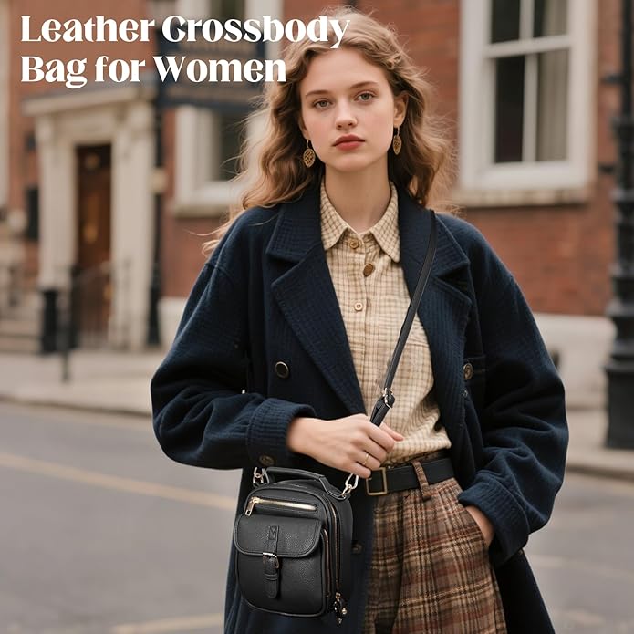 Vegan Leather Crossbody Bag for Women with 2 Straps, Small Messenger Bag with Anti Theft Zipper Pocket Vintage Shoulder Bag