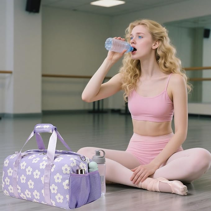 Duffle Dag Dance Dag Teen Girl Gym Bag Ballet Bag Sports Duffle Dag Corduroy Overnight Bag with Shoe Compartment and Dry Wet Pocket,Cute Birthday Gifts(Purple)