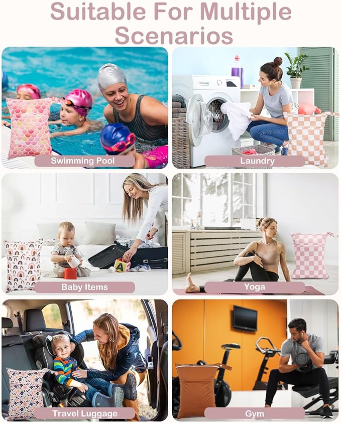 Wet Dry Bag Reusable Waterproof Swimming Bag Travel Beach Pool Yoga Gym Bag for Baby Cloth Diaper Swimsuits Wet Clothes Two Zipper Pockets 3 Pack 3L15