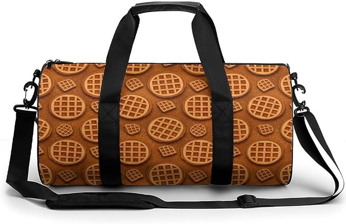 Workout Lightweight Duffel Bags Funny Realistic Food Waffle Durable Travel Gym Sports Bag Carry On Weekender Overnight Bag
