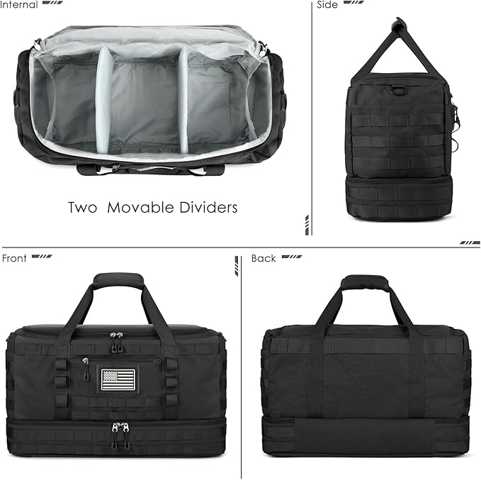 ETRONIK Gym Bag for Men Women, Carry on Luggage 22x14x9 Airline Approved, Tactical Travel Duffle Bag with Toiletry Bag and Shoe Compartment, Weekender Overnight with Wet Pocket for Workout, Black