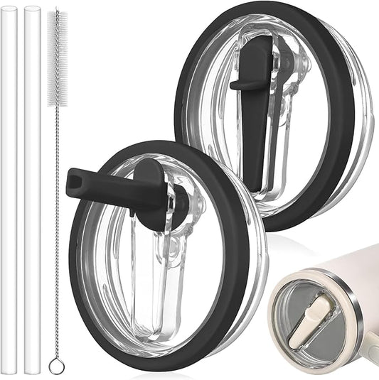 2 Pack Leak Proof Lid for 30oz Stanley H2.0 Quencher,No Spill Flip Straw Lid Replacement for Stanley Cup Accessories 30 oz Tumbler Lid Replacement Straw Cover Cap for Stanley Lids(Black,Black)