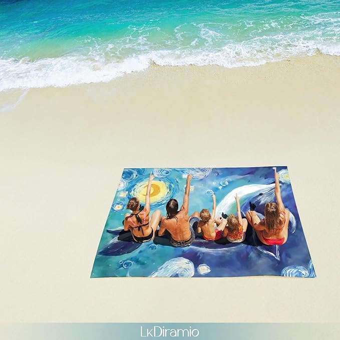 Beach Blanket Sand Proof Waterproof Oversized 100" x 80" Sand Free Mat with Corner Pockets and Mesh Bag for Outdoor, Picnic, Travel, Beach Accessories Portable, Watercolor Dolphin