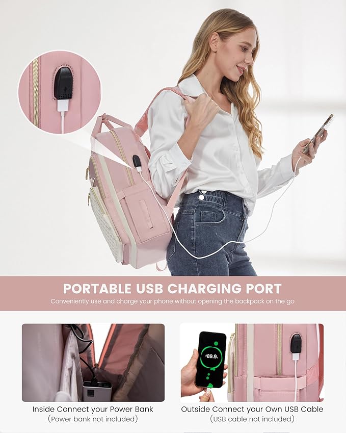 LOVEVOOK Laptop Backpack Purse for Women, 15.6" Laptop Bag for Travel with USB Port, Water Resistant Lightweight Daypacks for College Work Business, Nurse Teacher Computer Backpacks