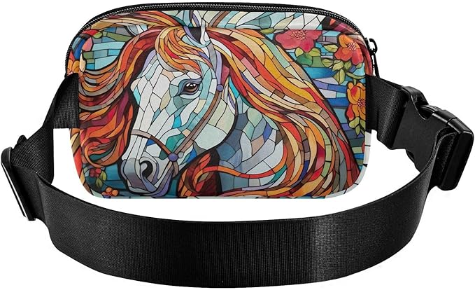 Mosaic Style Colorful Horse Fanny Pack for Women Men Water Resistant Fashion Waist Packs with Adjustable Strap Belt Bag for Travel Workout Jogging Hiking 21219651