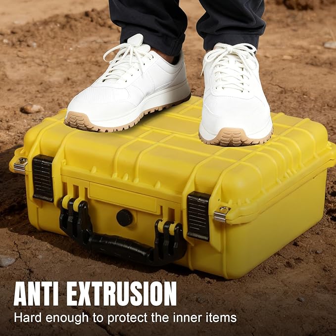 16x 12.8x 6.8 Inch Hard Case, Portable Weather Waterproof Protective Camera Case with Customizable Foam, Fit Use of Drones, Camera, Equipments, Yellow