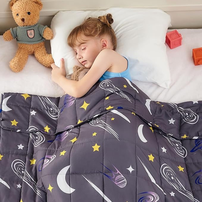 yescool Star Weighted Blanket 5 Pounds Cooling Weighted Lap Blanket, Galaxy Moon Heavy Blankets for Sleeping, Weighted Throw Blanket Gifts for 40-60lbs, 40"x60"