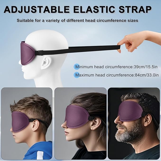 2 Pack Sleep Mask for Side Sleeper, Complete Light Blocking 3D Sleeping Eye Mask, Soft Breathable Eye Cover for Women Men, Travel, Nap, Relaxing Zero Pressure Night Blindfold (Black+Purple)