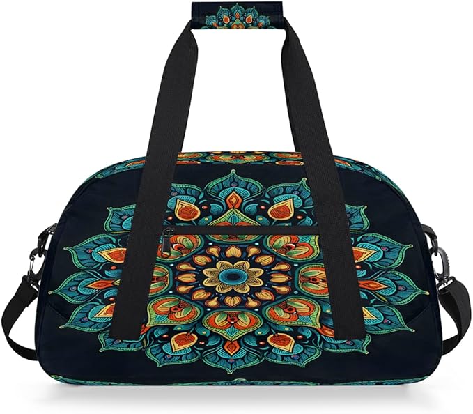 Travel Duffle Bag for travel duffle bag sports Girls Boys Kids Flower Mandala Lightweight Overnight Sleepover Weekender Bags Small Dance Gym Sport Bag Teens Carry-On Size Workout Bag