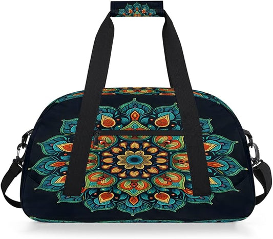 Travel Duffle Bag for travel duffle bag sports Girls Boys Kids Flower Mandala Lightweight Overnight Sleepover Weekender Bags Small Dance Gym Sport Bag Teens Carry-On Size Workout Bag