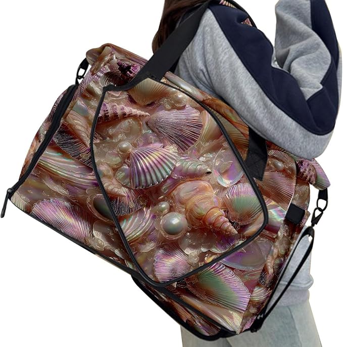 Gentle Shell Pink Gym Bag for Women & Tennis Bag, Large Sports Duffel Bag Waterproof with Ventilated Shoe Compartment & Front Racket Sleeve, Lightweight Travel Weekender Overnight Bag