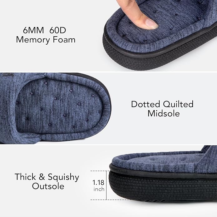 VeraCosy Mens Open-Toe Slippers Memory Foam Indoor Outdoor House Shoes