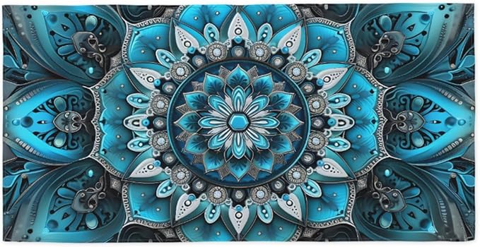Mandala Vintage Ethnic Blue Beach Towel, Large Microfiber Quick Dry Lightweight Pool Bath Towels Sand Free Beach Blanket for Summer Cruise Yoga Camping Travel Vacation Essentials 31 x 61 in