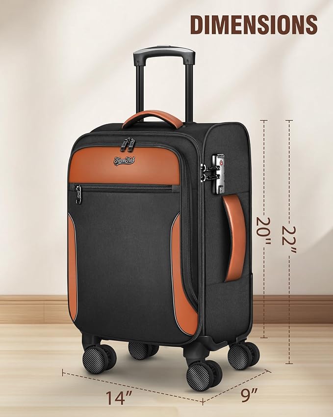 Carry On Luggage 22x14x9 Airline Approved, 20 Inch Softside Suitcase with 4 Pcs, Lightweight Luggage for Women Men with TSA Lock and 4 Spinner Wheels, Soft Side Carry-on Suitcases for Travel