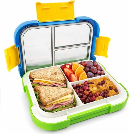 EASYFUN Bento Box Adult, Lunch Box, 4-Compartment Lunch Containers, Drop-Proof, Dishwasher Safe & Made with BPA-Free Materials (Blue green)